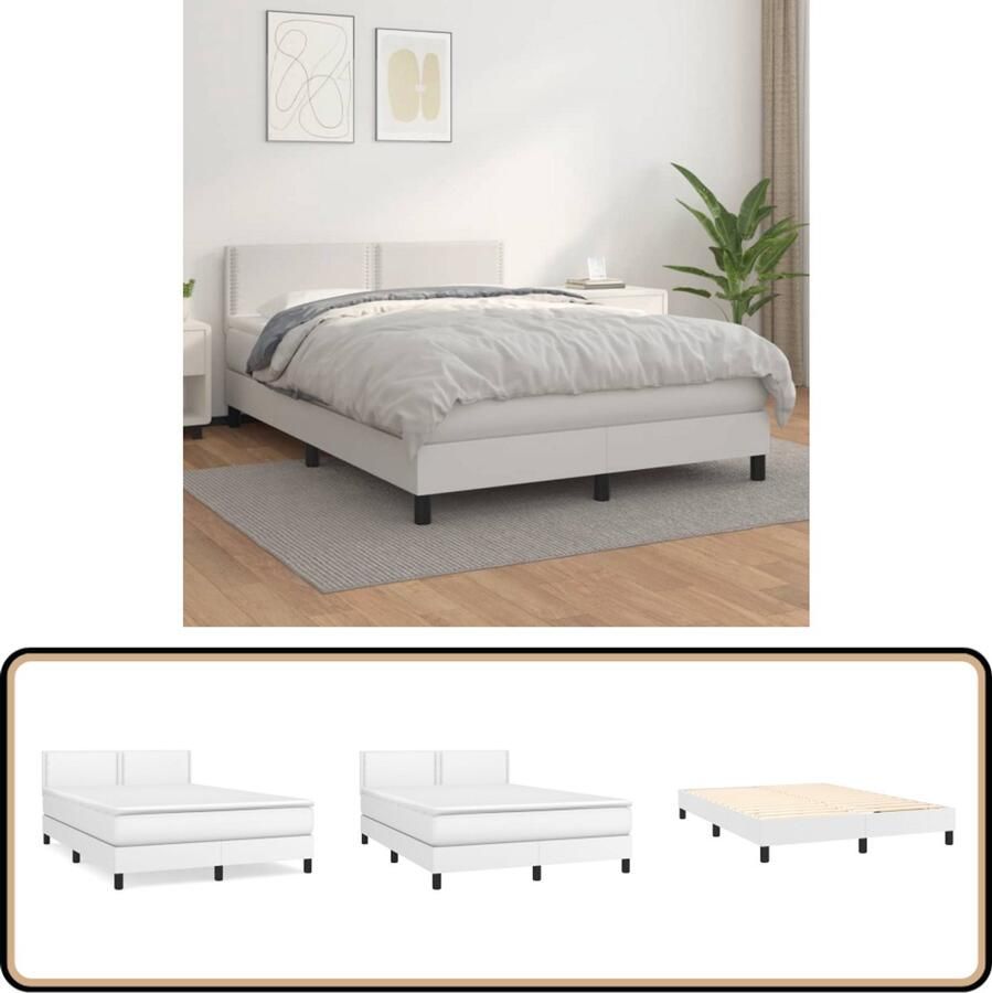 VidaXL Boxspring Kunstleer Wit 140x190 cm Boxspringbed Kunstleder Bed Pocketveer Matras Midden Hard Hoofdbord Wit