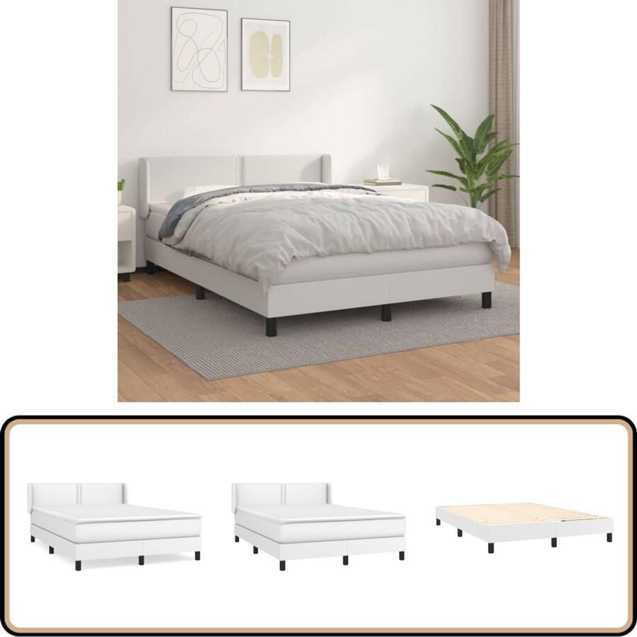 VidaXL Boxspring met matras Kunstleer Wit 140x200 cm Boxspringbed Kunstleder Bed Pocketveer Matras Middenhard Matras Boxspring Tweepersoons Bed Wit Bed Slaapkamer Meubels