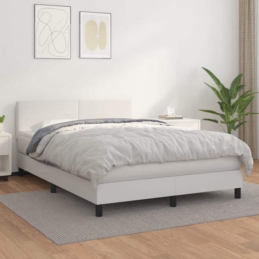 VidaXL Boxspring Kunstleer Wit 140x200 cm Boxspringbed Boxspring Slaapkamerinrichting Bed Frame Lederlook Kunstleder Tweepersoonsbed Groot Bed Witte Bed Pocketed Spring Mattress - Foto 2