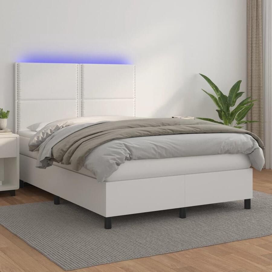 VidaXL Boxspring Kunstleer Wit 140x200 cm Inclusief LED Boxspring Led Bed Kunstleder Bed Elektrisch Verstelbare Bedden Verstelbaar Hoofdbord Pocketveer Matras Dubbele Bed - Foto 2