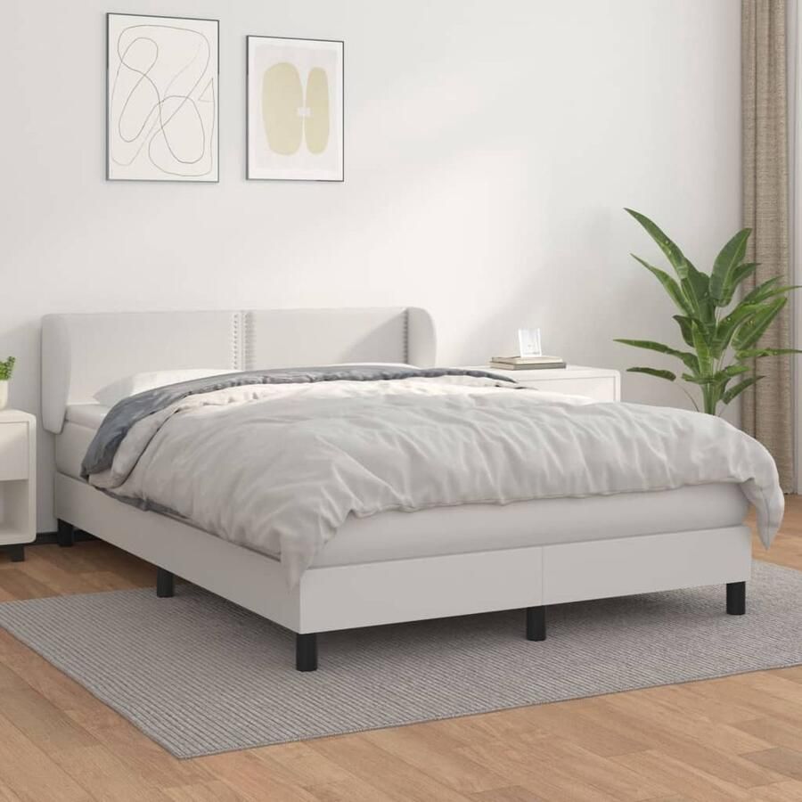 VidaXL Boxspring Kunstleer Wit 140x200 cm Inclusief Matras Boxspringbed Boxspring Bed Frame Kunstleder Bed Pocketveer Matras Tweepersoonsbed Witte Bed Slaapkamer Meubels - Foto 2