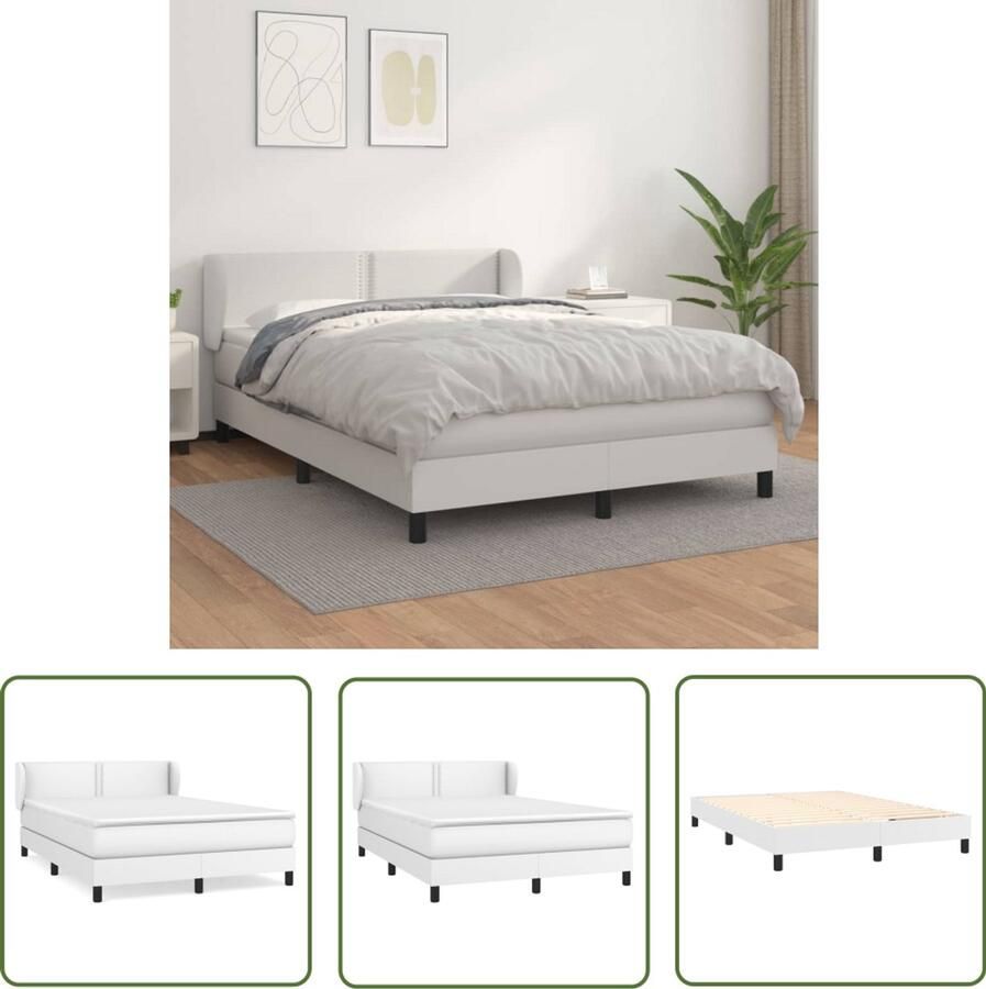 VidaXL Boxspring Kunstleer Wit 140x200 cm Inclusief Matras Boxspringbed Boxspring Bed Frame Kunstleder Bed Pocketveer Matras Tweepersoonsbed Witte Bed Slaapkamer Meubels