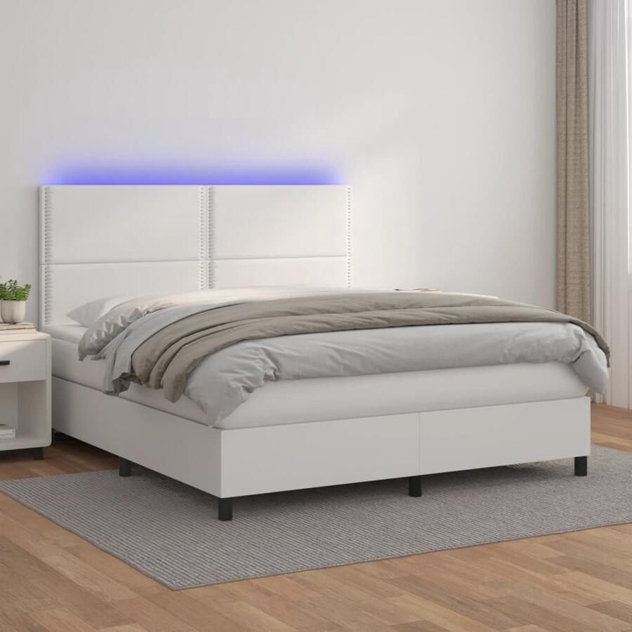 VidaXL Boxspring Kunstleer Wit 160x200 cm Boxspring Bed Leder Look Elektrisch Verstelbare Hoofdbord Led Verlichting Pocketveer Matras Slaapcomfort - Foto 2