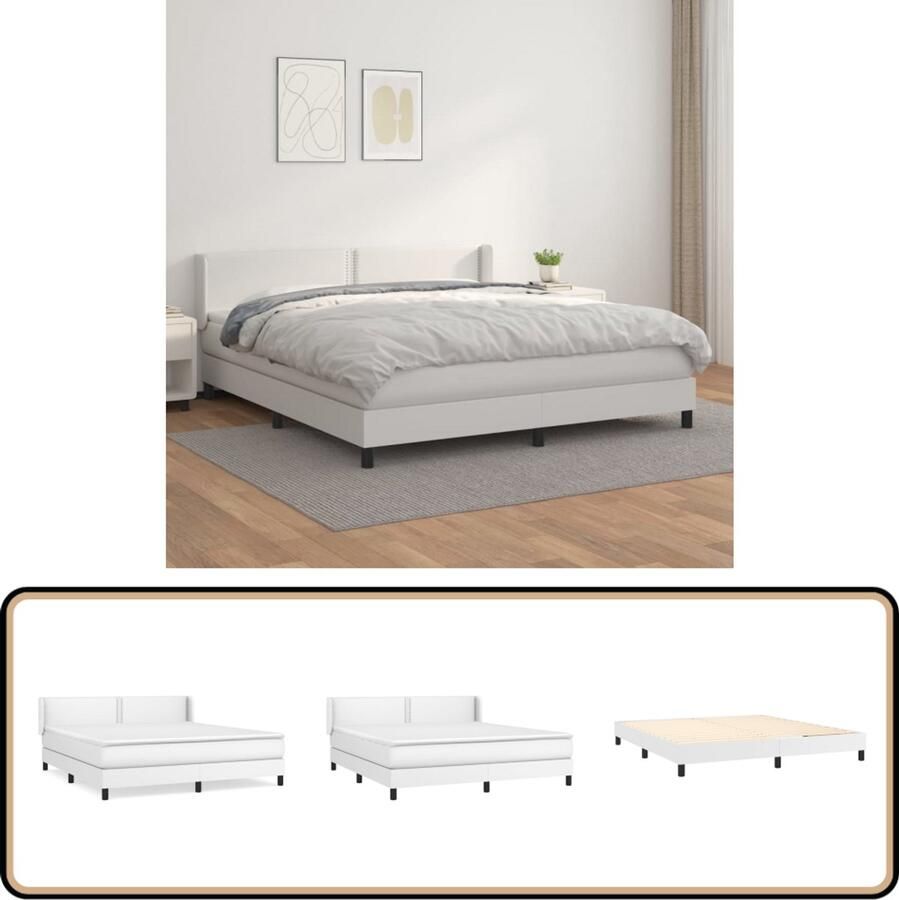 VidaXL Boxspring Kunstleer Wit 160x200 cm Boxspringbed Slaapcomfort Kunstleder Bed Verstelbare Hoofdbord Pocketveer Matras