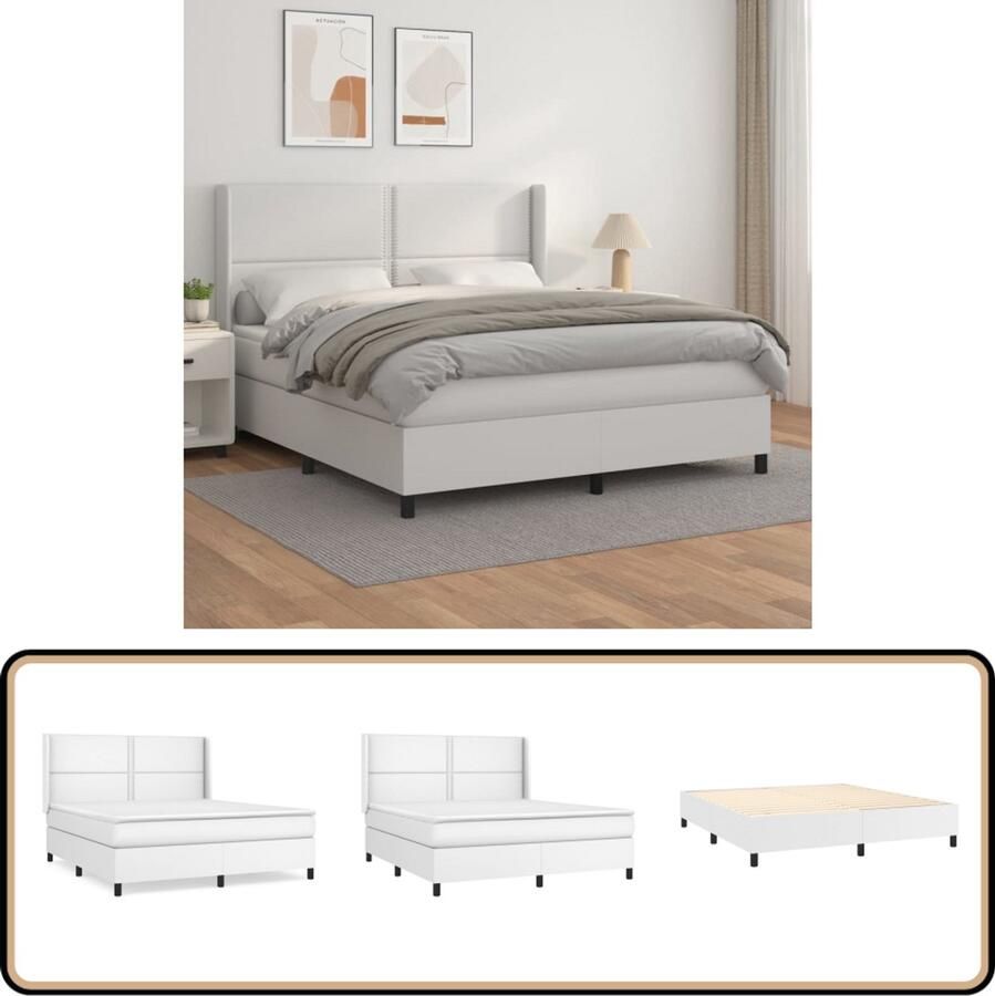 VidaXL Boxspring Kunstleer Wit 160x200 cm Boxspringbed Slaapcomfort Kunstleder Verstelbare Hoofdbord Pocketveer Matras