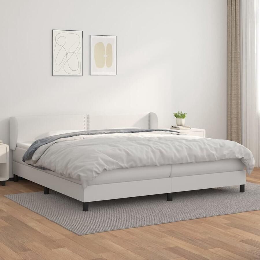VidaXL Boxspring Kunstleer Wit 200x200 cm Boxspringbed Kunstleder Bed Verstelbare Hoofdbord Pocketvering Matras Middelhard Matras Huidgevend Topmatras - Foto 2