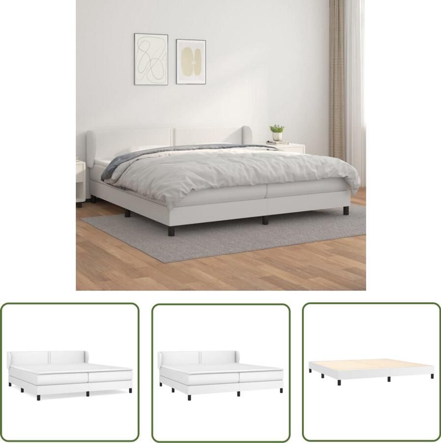VidaXL Boxspring Kunstleer Wit 200x200 cm Boxspringbed Kunstleder Bed Verstelbare Hoofdbord Pocketvering Matras Middelhard Matras Huidgevend Topmatras