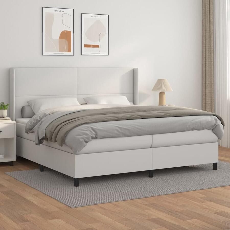 VidaXL Boxspring Kunstleer Wit 200x200 cm Inclusief Matrassen Boxspring Boxsprings Bed Frame Tweepersoonsbed Lederlook Elektrisch Verstelbare Hoofdbord Pocketed Spring Mattress Medium Firm - Foto 2