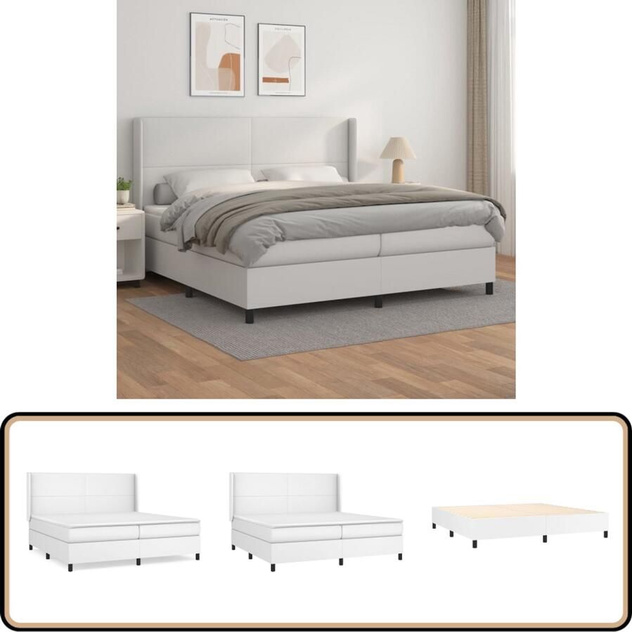VidaXL Boxspring Kunstleer Wit 200x200 cm Inclusief Matrassen Boxspring Boxsprings Bed Frame Tweepersoonsbed Lederlook Elektrisch Verstelbare Hoofdbord Pocketed Spring Mattress Medium Firm