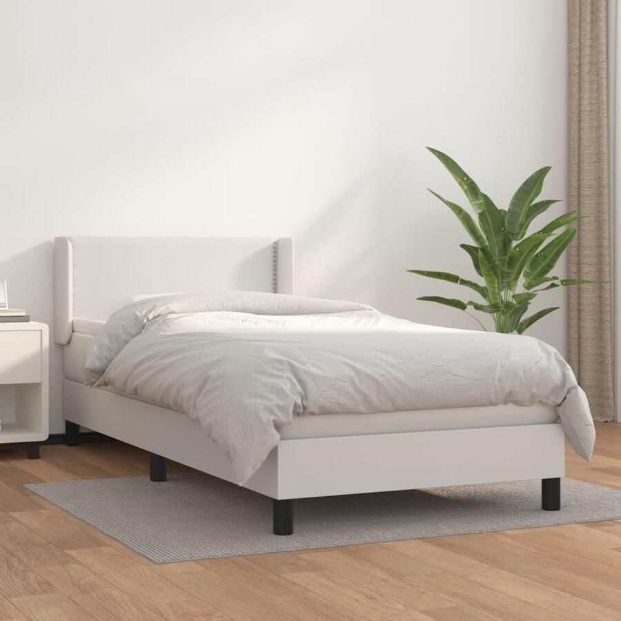 VidaXL Boxspring Kunstleer Wit 100x200 cm Boxspringbed Kunstleder Bed Wit Bed Tweepersoonsbed Pocketed Spring Mattress Medium Firm Mattress Adjustable Headboard - Foto 2