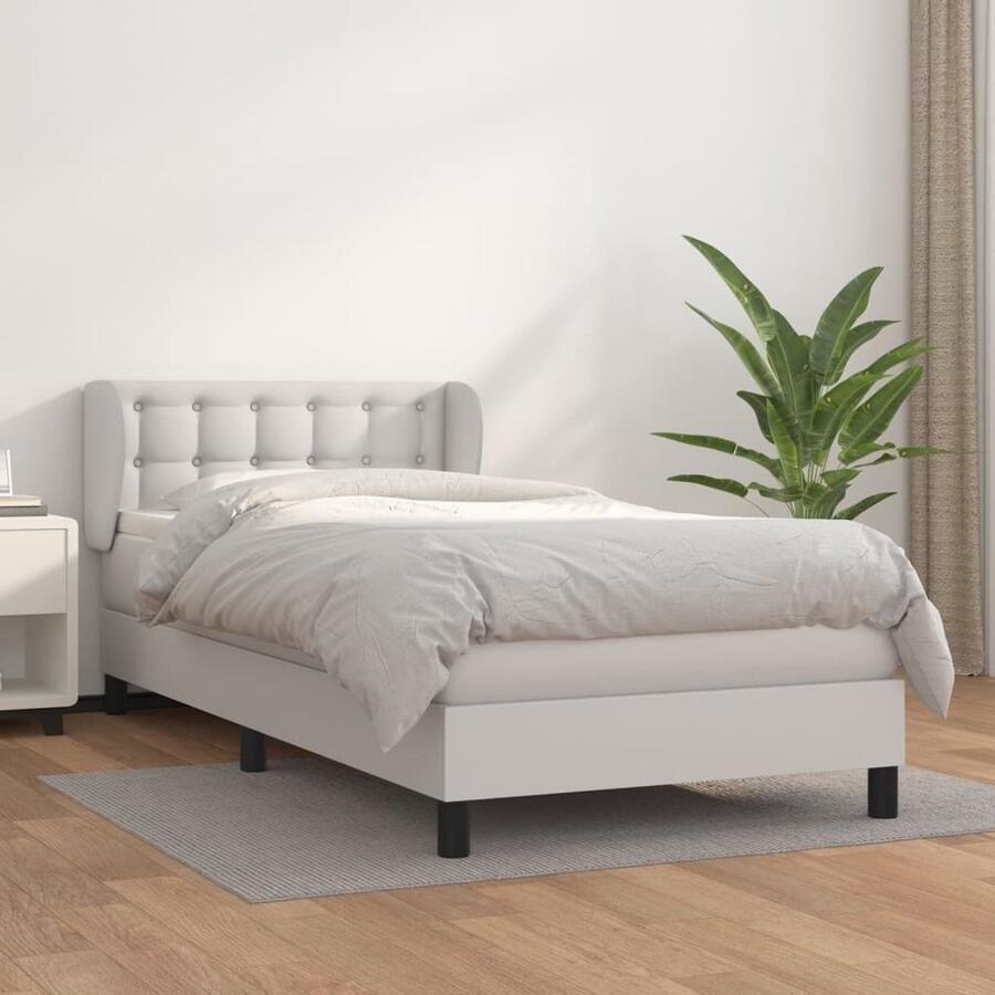 VidaXL Boxspring Met Matras Kunstleer Wit 100x200 cm Boxspring Boxspringbed Slaapcomfort Kunstleder Pocketvering Middenhard Hoofdbord Bed Frame - Foto 2