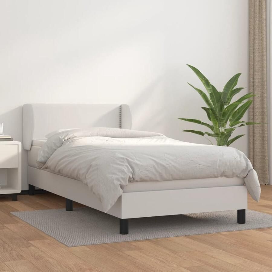 VidaXL Boxspring Kunstleer Wit 90x190 cm Boxspringbed Kunstleder Bed Verstelbare Hoofdbord Pocketveer Matras Middelhard Matras Witte Bed - Foto 2