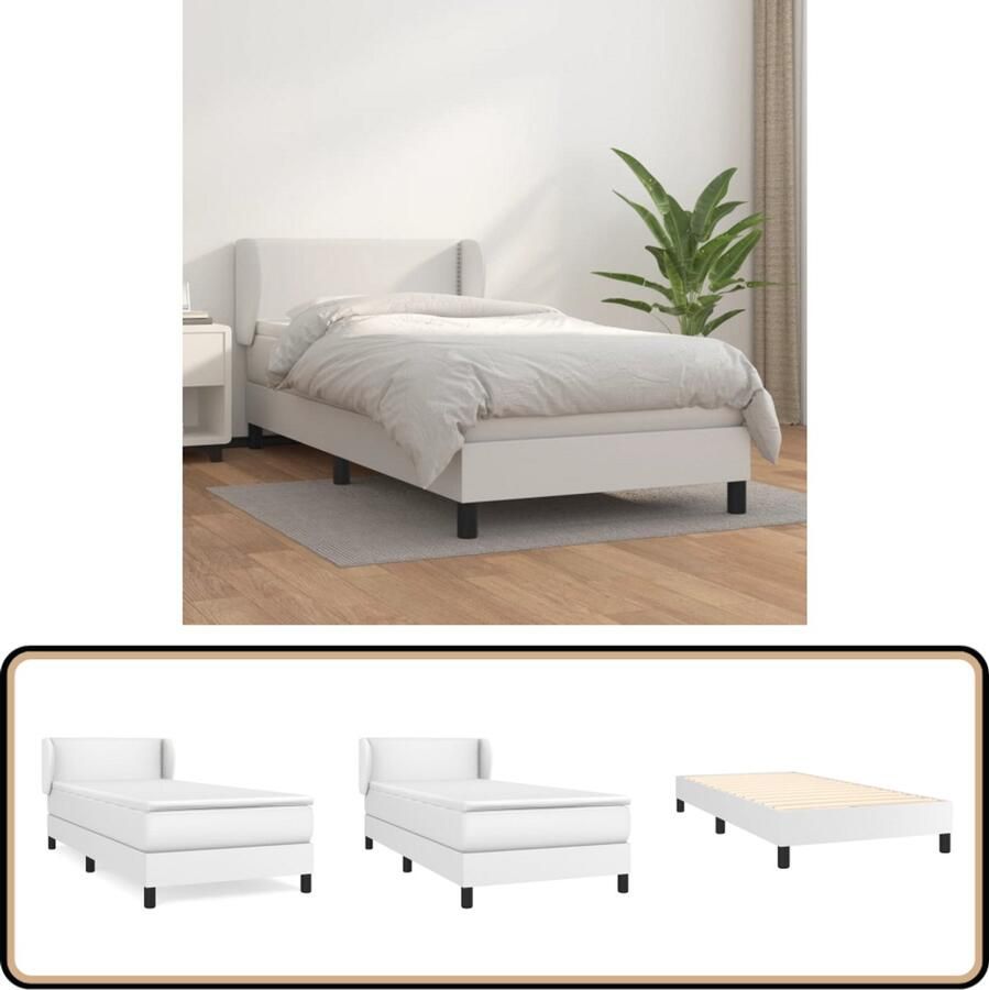 VidaXL Boxspring Kunstleer Wit 90x190 cm Boxspringbed Kunstleder Bed Verstelbare Hoofdbord Pocketveer Matras Middelhard Matras Witte Bed