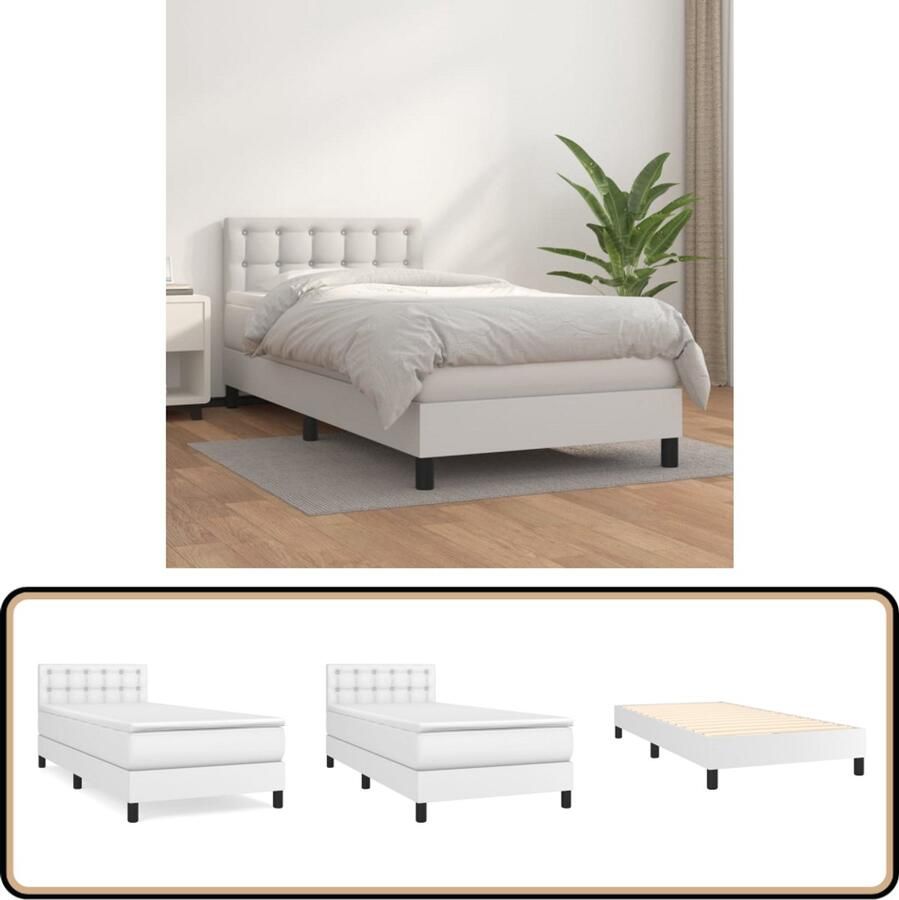 VidaXL Boxspring Kunstleer Wit 100x200 cm Boxspringbed Kunstleder Bed Wit Bed Tweepersoons Bed Verstelbare Hoofdbord Pocketveer Matras Middelhard Matras Huidgevend