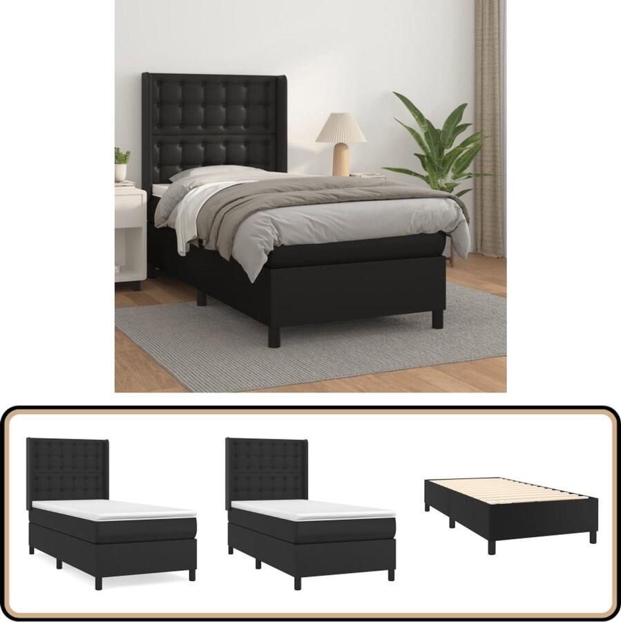 The Living Store Boxspring met matras kunstleer zwart 100x200 cm Boxspring Boxsprings Bed Slaapmeubel Boxspringbed Boxspring Bed Tweepersoonsbed Bed Met Matras Bedframe Ledikant Bed Met Hoofdbord - Foto 2