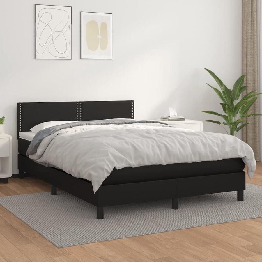 VidaXL Boxspring Kunstleer Zwart 140x190 cm Boxspring Bed Zwarte Boxspring Frame Kunstleder Bed Elektrisch Verstelbare Hoofdbord Pocketveer Matras Middelhard Matras Slaapkamer Meubels - Foto 2