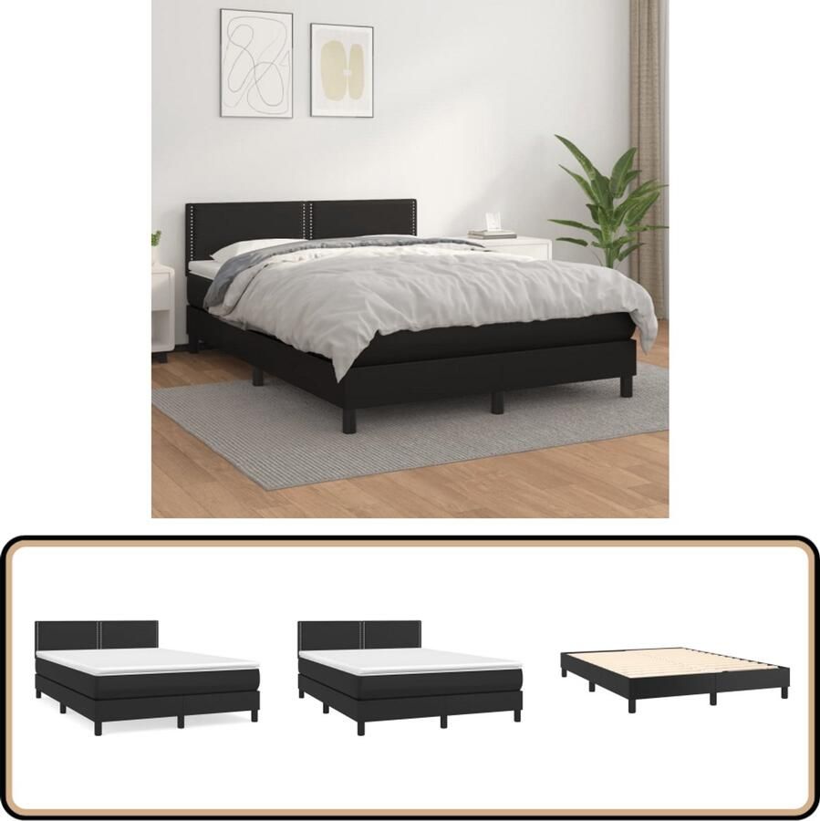 VidaXL Boxspring Kunstleer Zwart 140x190 cm Boxspring Bed Zwarte Boxspring Frame Kunstleder Bed Elektrisch Verstelbare Hoofdbord Pocketveer Matras Middelhard Matras Slaapkamer Meubels
