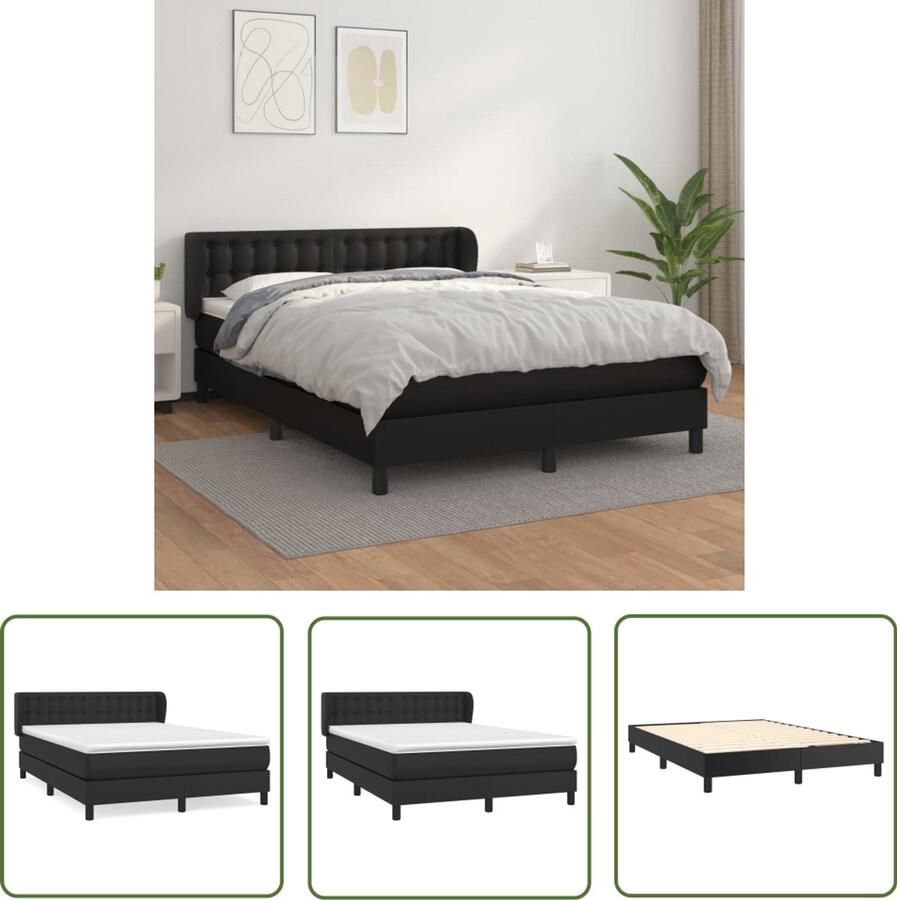 VidaXL Boxspring Kunstleer Zwart 140x190 cm Boxspringbed Boxspring Bed Frame Slaapcomfort Kunstleder Zwarte Kleuren Hoofdbord Pocketveer Matras Middenhard