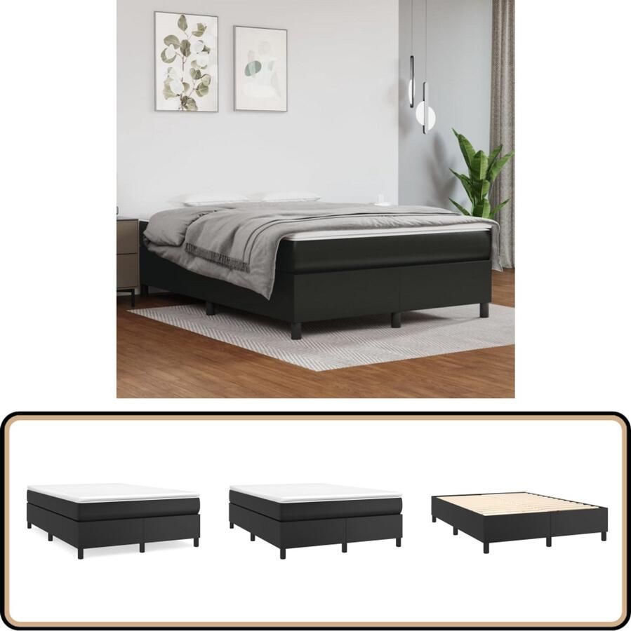 Vida XL Boxspring met matras kunstleer zwart 140x190 cm SKU: V3144602 - Foto 3