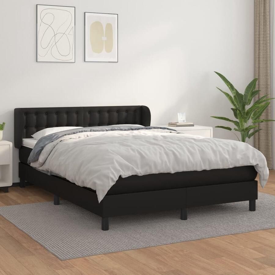 VidaXL Boxspring Kunstleer Zwart 140x200 cm Boxspring Bed Frame Kunstleder Bed Tweepersoonsbed Zwarte Boxspring King Size Bed Pocketed Spring Mattress - Foto 2