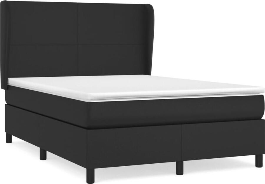 VidaXL Boxspring Kunstleer Zwart 140x200 Inclusief Matras Boxspring Slaapcomfort Kunstleder Zwarte Boxspring Hoofdboard Pocketveermatras Middelduur - Foto 2