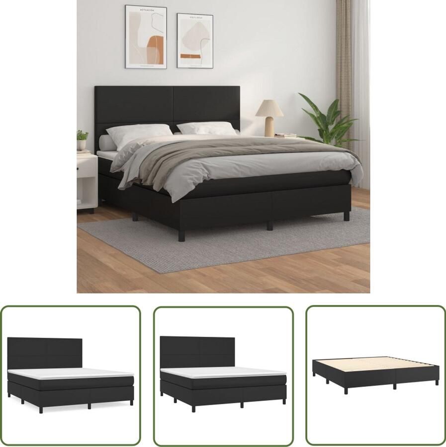 VidaXL Boxspring Kunstleer Zwart 160x200 cm Boxspring Bed Slaapcomfort Boxspring Bed Frame Kunstleder Bed Tweepersoonsbed Groot Bed Zware Boxspring