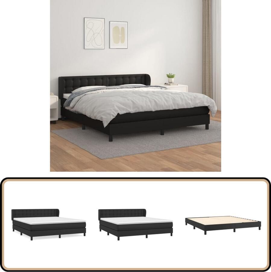 VidaXL Boxspring Kunstleer Zwart 160x200 cm Boxspringbed Bed Frame Lederlook Zitzakken Elektrisch Verstelbare Hoofdbord