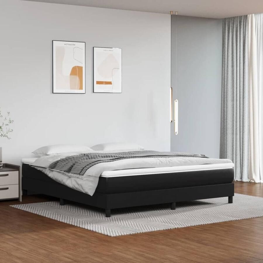 VidaXL Boxspring Kunstleer Zwart 160x200 cm Boxspringbed Boxspring Slaapkamerinrichting Kunstleder Bed Tweepersoonsbed Hard Matras Zachte Topper Compact Bed - Foto 2
