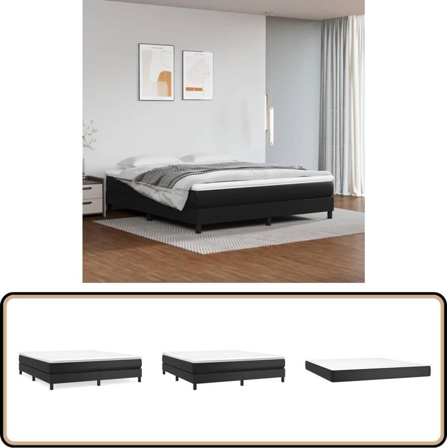 VidaXL Boxspring Kunstleer Zwart 160x200 cm Boxspringbed Boxspring Slaapkamerinrichting Kunstleder Bed Tweepersoonsbed Hard Matras Zachte Topper Compact Bed