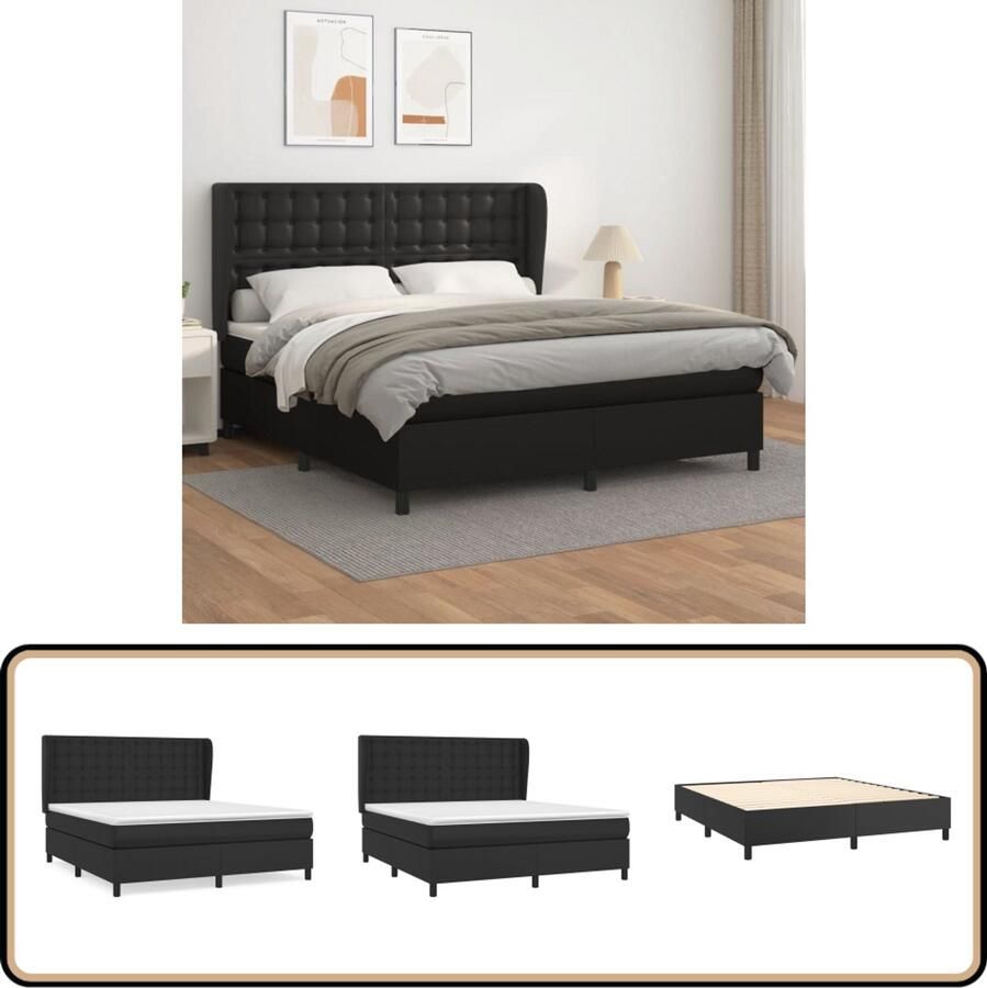 VidaXL Boxspring Kunstleer Zwart 160x200 cm Boxspringbed Boxspring Slaapkamerinrichting Slaapcomfort Lederlook