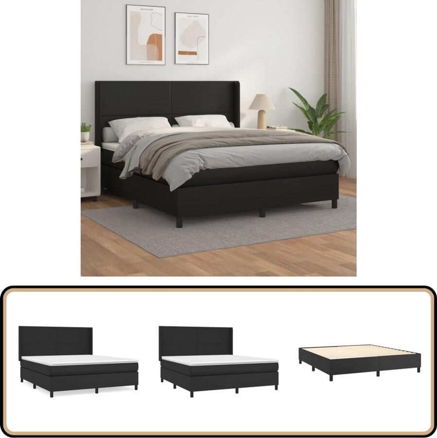 VidaXL Boxspring Kunstleer Zwart 160x200 cm Boxspringbed Kunstleder Bed Pocketvering Matras Hoofdbord Slaapkamer Meubels