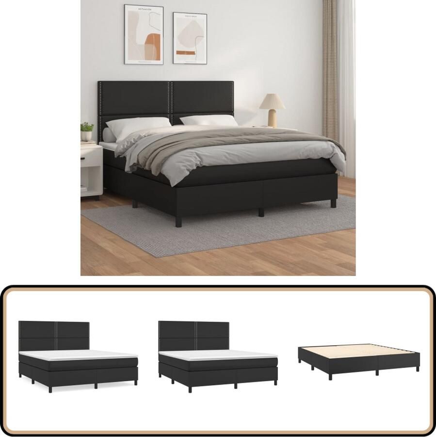 VidaXL Boxspring Kunstleer Zwart 160x200 cm Boxspringbed Kunstleder Bed Tweepersoons Bed Boxspring Slaapkamer Meubels