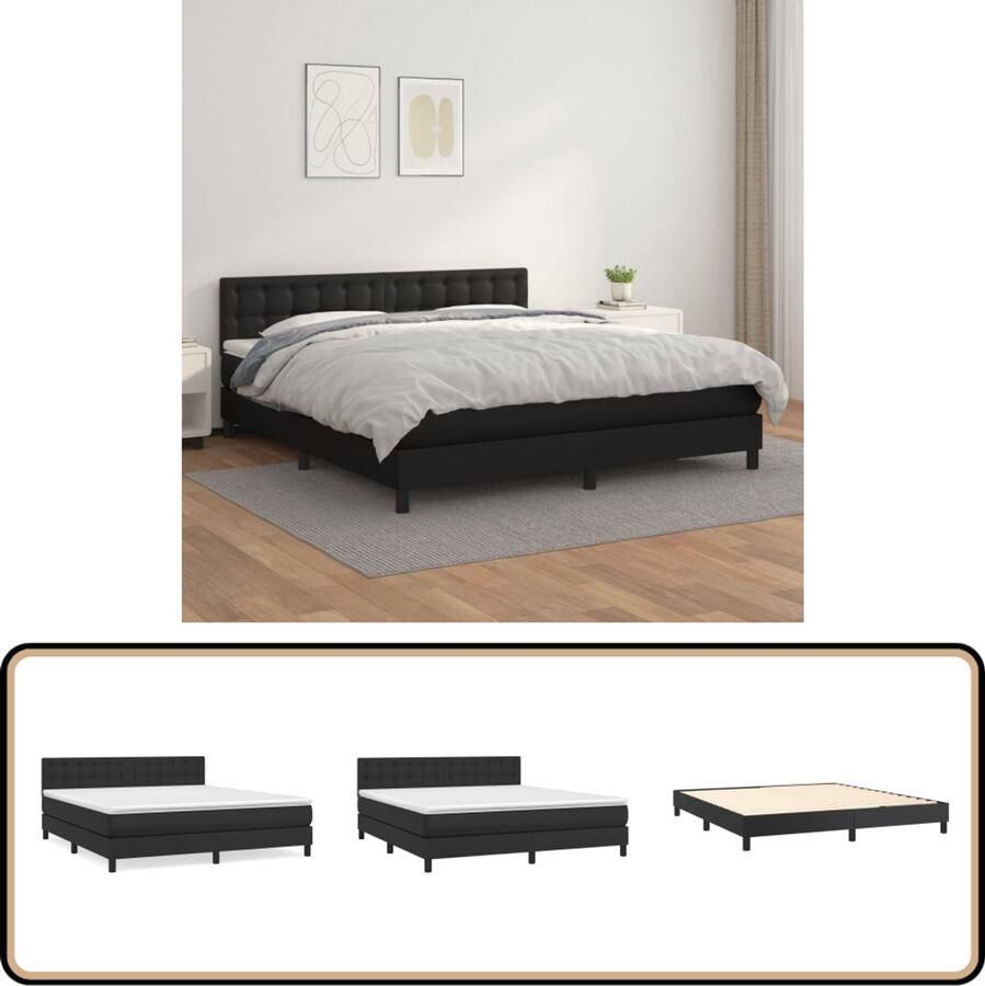 VidaXL Boxspring Kunstleer Zwart 160x200 cm Boxspringbed Slaapcomfort Boxspring Tweepersoonsbed Zware Boxspring Lederlook Bed Kunstleder Bed Groot Bed King Size Bed