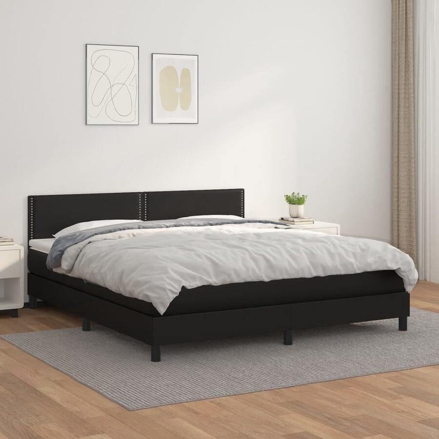 VidaXL Boxspring Kunstleer Zwart 160x200 cm Boxspringbed Slaapcomfort Kunstleder Bed Frame Pocketveer Matras Middenhard Matras Hoofdboard Montage Handleiding - Foto 2