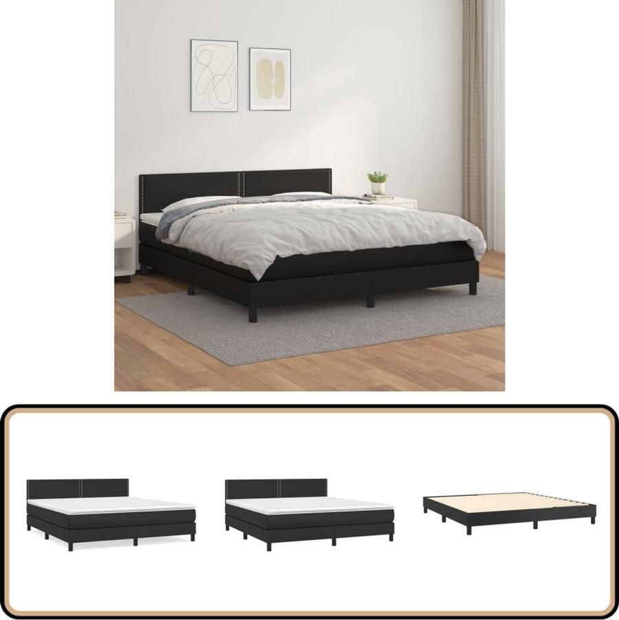 VidaXL Boxspring Kunstleer Zwart 160x200 cm Boxspringbed Slaapcomfort Kunstleder Bed Frame Pocketveer Matras Middenhard Matras Hoofdboard Montage Handleiding