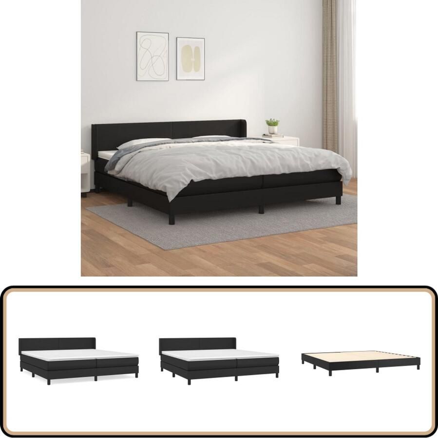 VidaXL Boxspring Kunstleer Zwart 200x200 cm Boxspringbed Kunstleder Bed Pocketveer Matras Middenhard Matras Elektrisch Verstelbare Hoofdbord