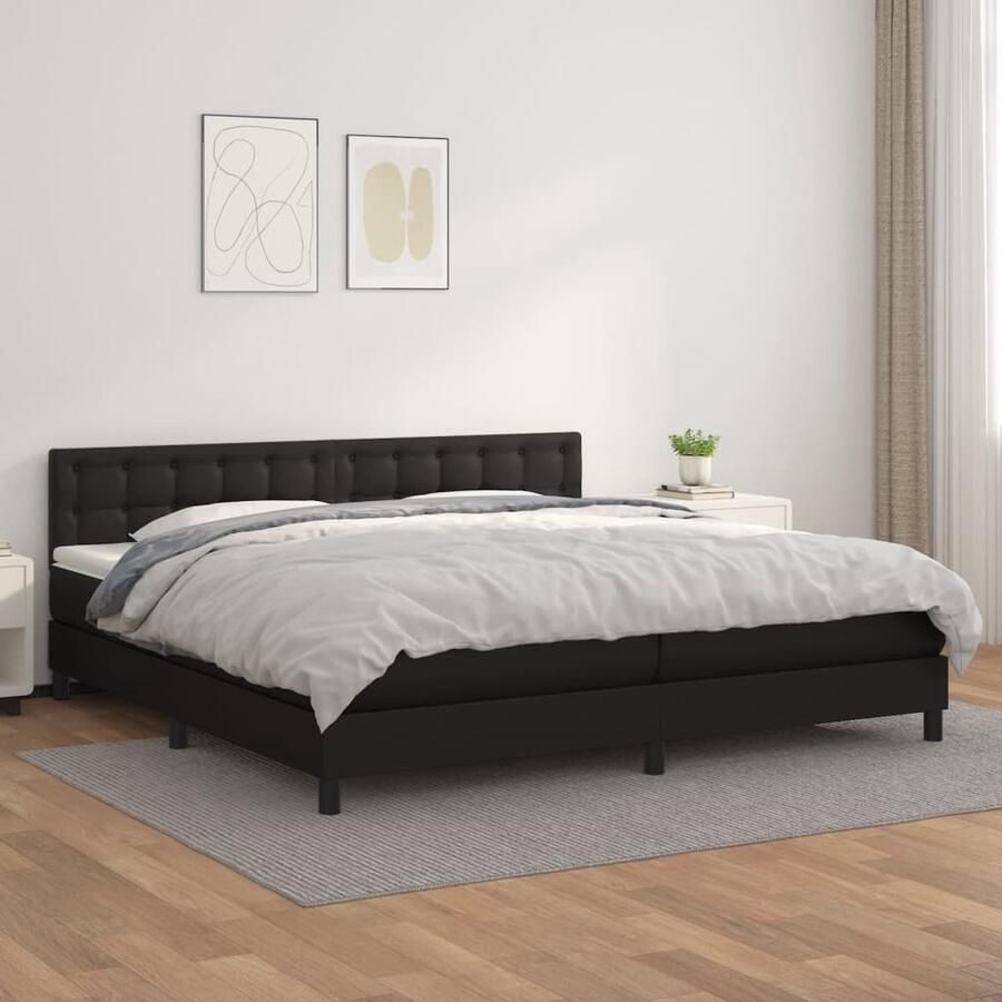 VidaXL Boxspring Kunstleer Zwart 200x200 cm Boxspringbed Slaapcomfort Kunstleder Bed Tweepersoons Bed Groot Bed Zithoogte Bed Hoofdbord Pocketvering Matras Middenhard - Foto 2
