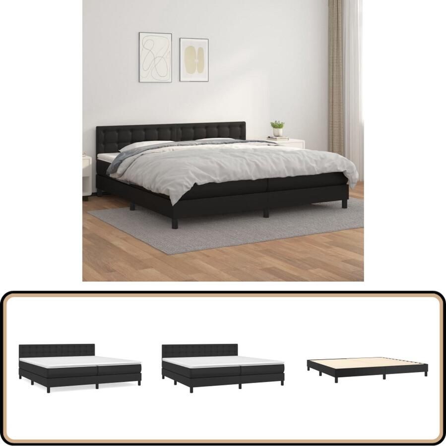 VidaXL Boxspring Kunstleer Zwart 200x200 cm Boxspringbed Slaapcomfort Kunstleder Bed Tweepersoons Bed Groot Bed Zithoogte Bed Hoofdbord Pocketvering Matras Middenhard