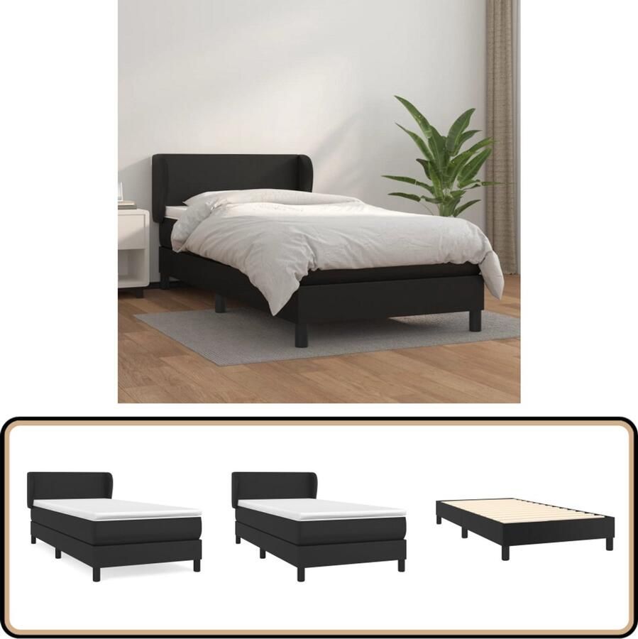 VidaXL Boxspring Kunstleer Zwart 80x200 cm Boxspringbed Kunstleder Bed Pocketveer Matras Middelhard Matras Tweepersoons Bed Slaapkamer Meubels