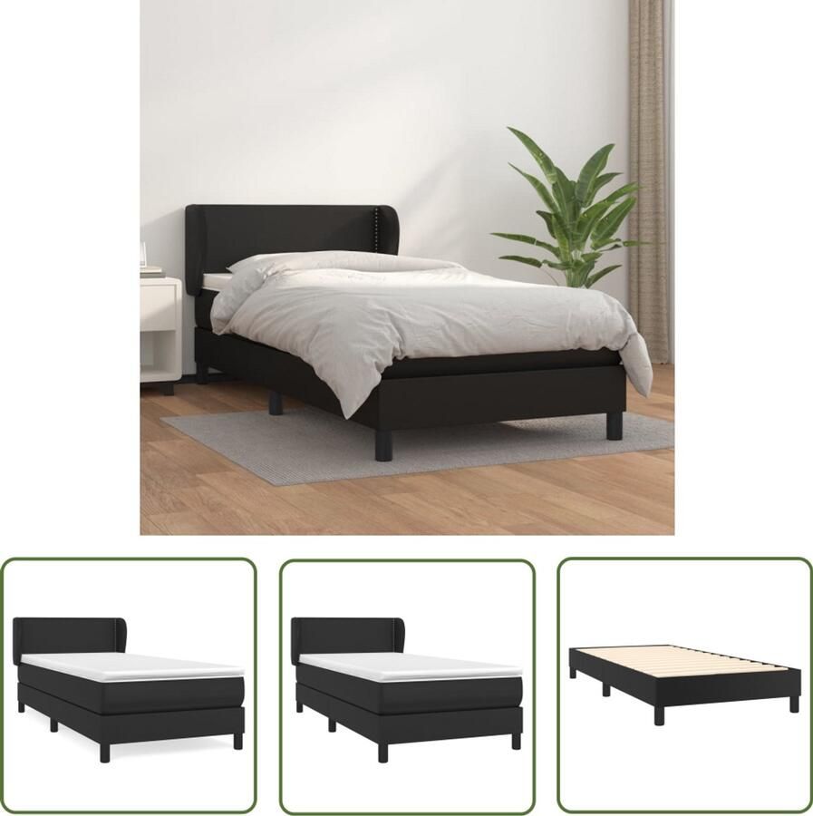VidaXL Boxspring Kunstleer Zwart 90x190 cm Boxspringbed Boxspring Lederlook Bed Tweepersoonsbed King Size Bed Groot Bed Zware Boxspring Stabiele Boxspring Ergonomisch Bed Goedkope Boxspring
