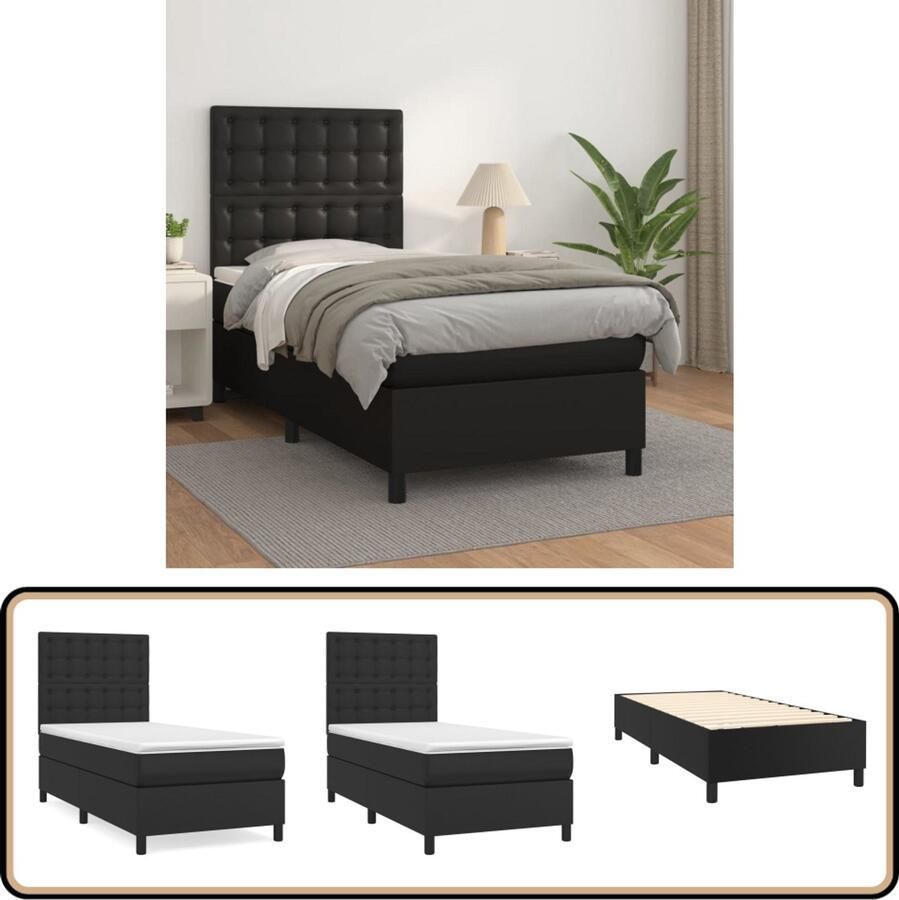 VidaXL Boxspring Kunstleer Zwart 90x190 cm Boxspringbed Kunstleder Bed Frame Pocketveer Matras Boxspring Slaapkamer Meubels