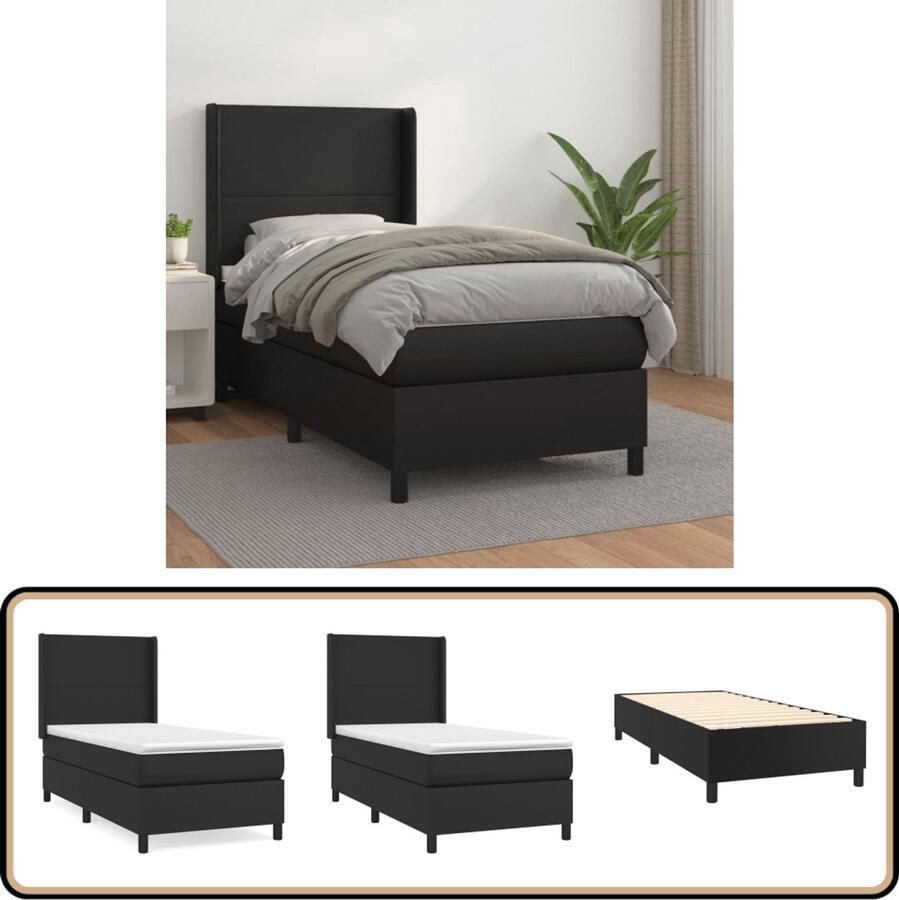 VidaXL Boxspring Kunstleer Zwart 90x190 cm Boxspringbed Kunstleder Bed Pocketveer Matras Middelhard Matras Tweepersoons Bed