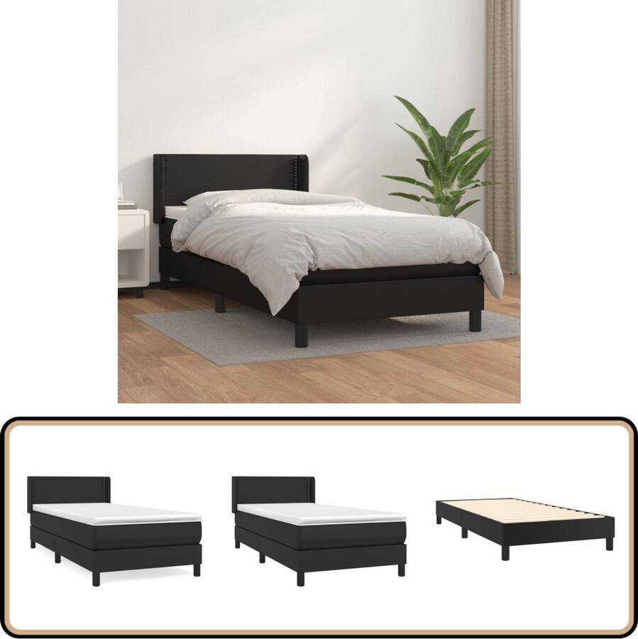 VidaXL Boxspring Kunstleer Zwart 90x190 cm Boxspringbed Slaapcomfort Pocketveermatras Kunstleder Zwarte Kleur