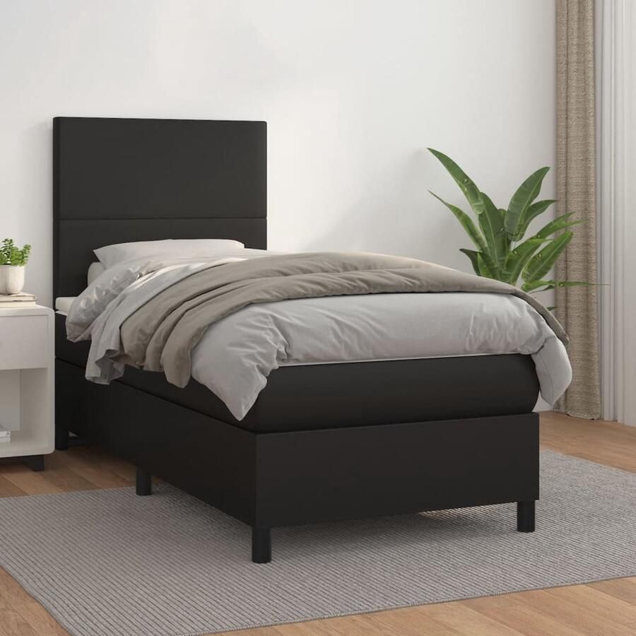 VidaXL Boxspring Kunstleer Zwart 90x190 cm Inclusief Matras Boxspringbed Boxspring Slaapcomfort Kunstleder Zwarte Boxspring Tweepersoonsbed - Foto 2