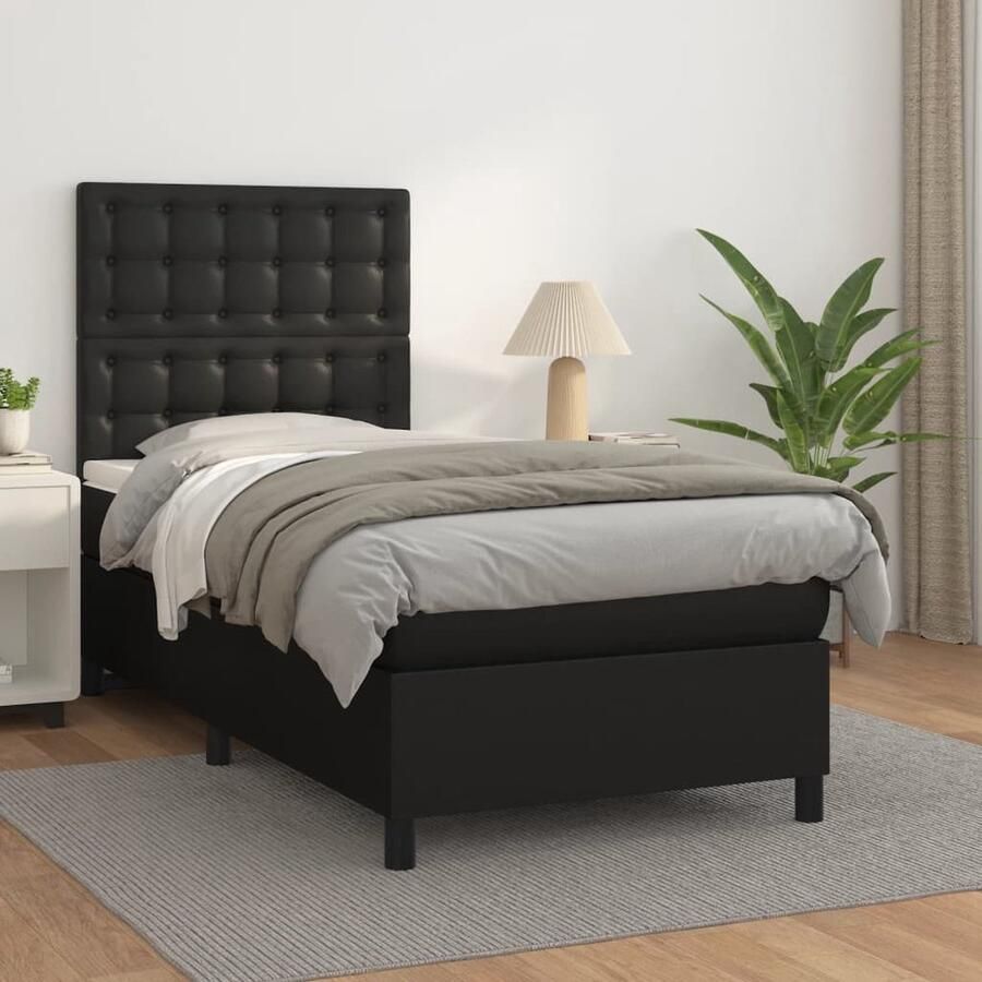 VidaXL Boxspring Kunstleer Zwart 90x200 cm Inclusief Matras Boxspring Bed Slaapcomfort Boxspring Kunstleder Bed Tweepersoons Bed King Size Bed Groot Bed Zwarte Bed - Foto 2