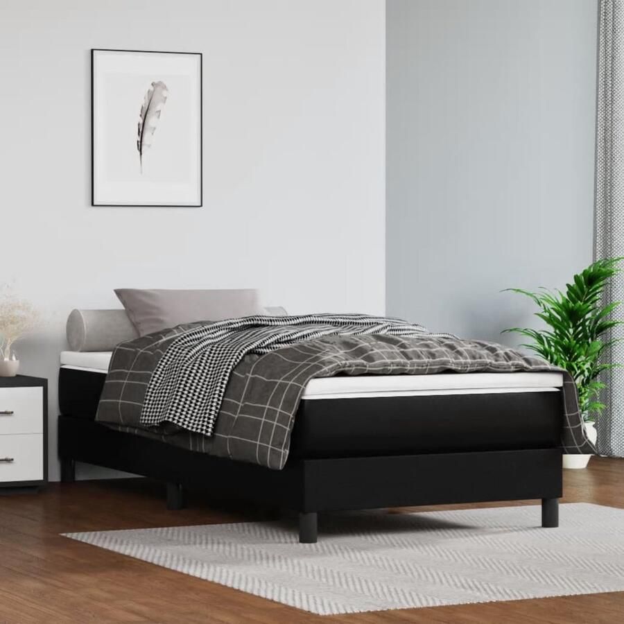 VidaXL Boxspring Kunstleer Zwart Inclusief Matras 80x200 cm Boxspringbed Pocketvering Matras Kunstleder Bed Boxspring Slaapkamer Meubels Tweepersoons Bed Zwarte Boxspring - Foto 2
