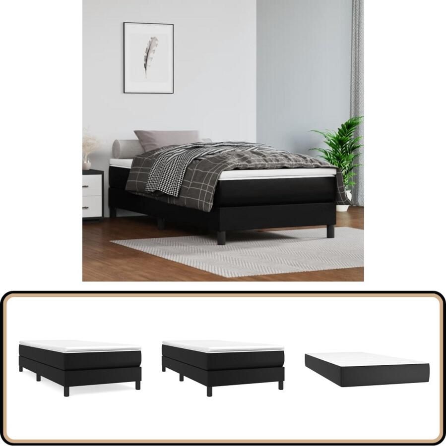 VidaXL Boxspring Kunstleer Zwart Inclusief Matras 80x200 cm Boxspringbed Pocketvering Matras Kunstleder Bed Boxspring Slaapkamer Meubels Tweepersoons Bed Zwarte Boxspring