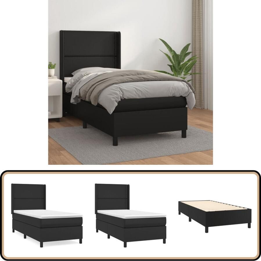 VidaXL Boxspring Kunstleer Zwart Inclusief Matras Boxspringbed Kunstleder Bed Verstelbare Hoofdbord Pocketveer Matras Middelhard Matras Slaapkamer Meubels