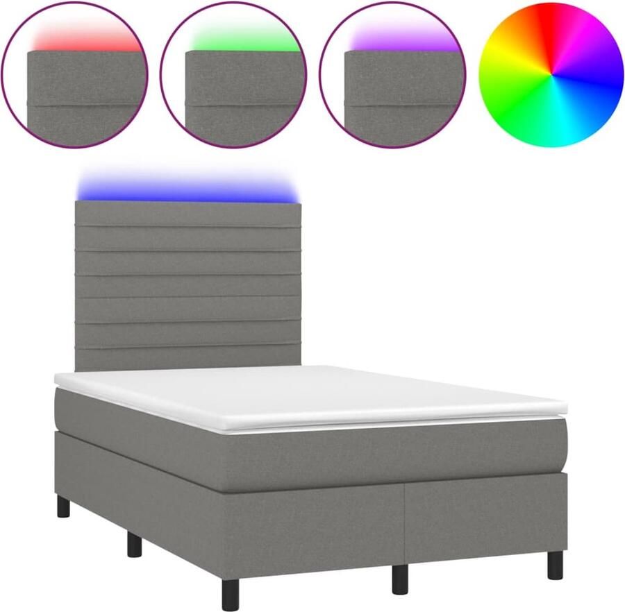 VidaXL Boxspring LED 120x200 cm Donkergrijs Boxspring Bed Donkere Kleuren Led Verlichting Slaapcomfort Pocketveer Matras Hoofdbord Design Bed - Foto 3