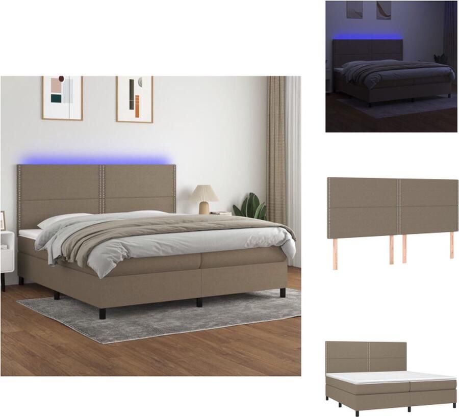 VidaXL Boxspring Boxsprings Bed Slaapmeubel Boxspring met matras en LED stof taupe 200x200 cm - Foto 2